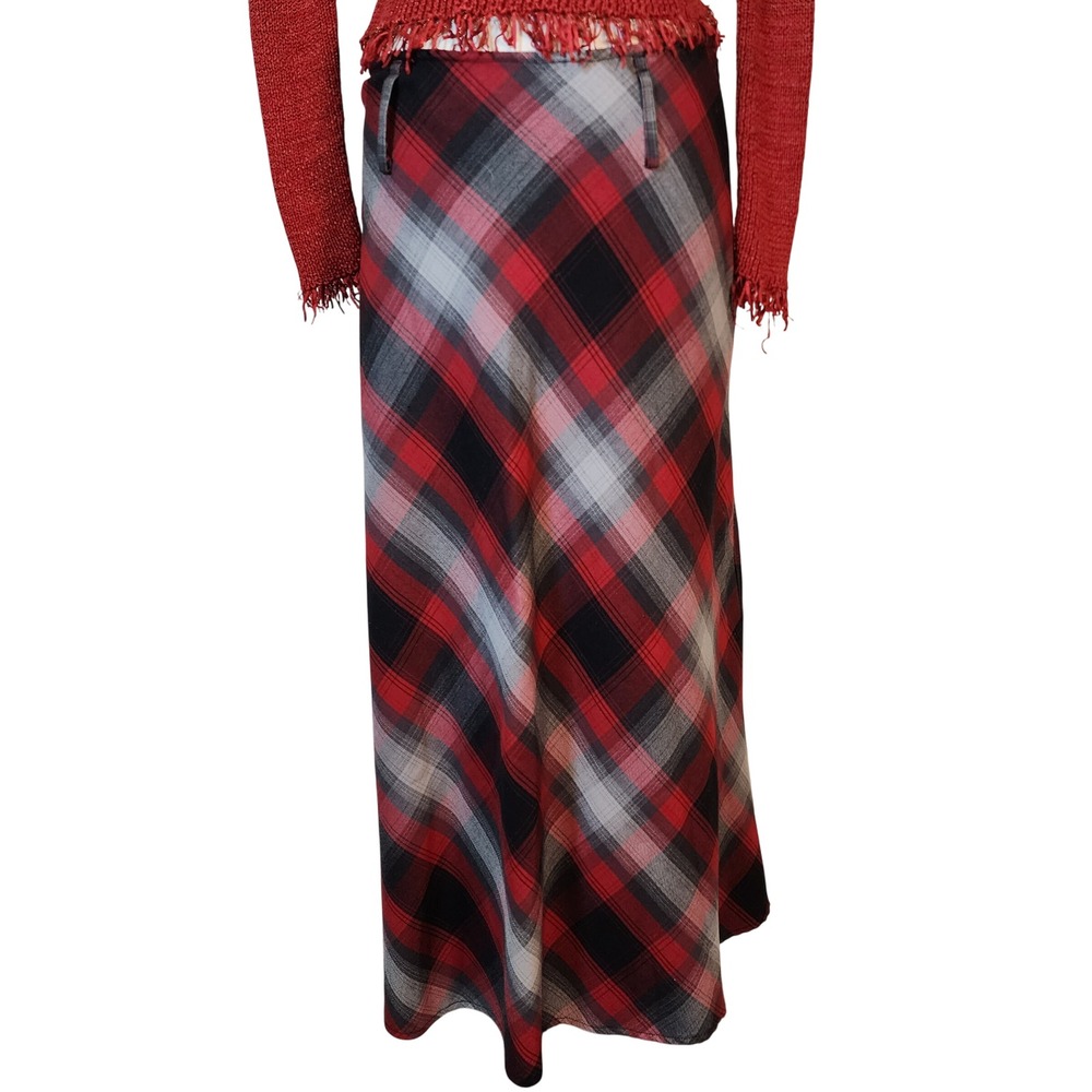 Fashion Bug Red Plaid Maxi Skirt Women's Size‎ M Gray Black Grunge Casual
